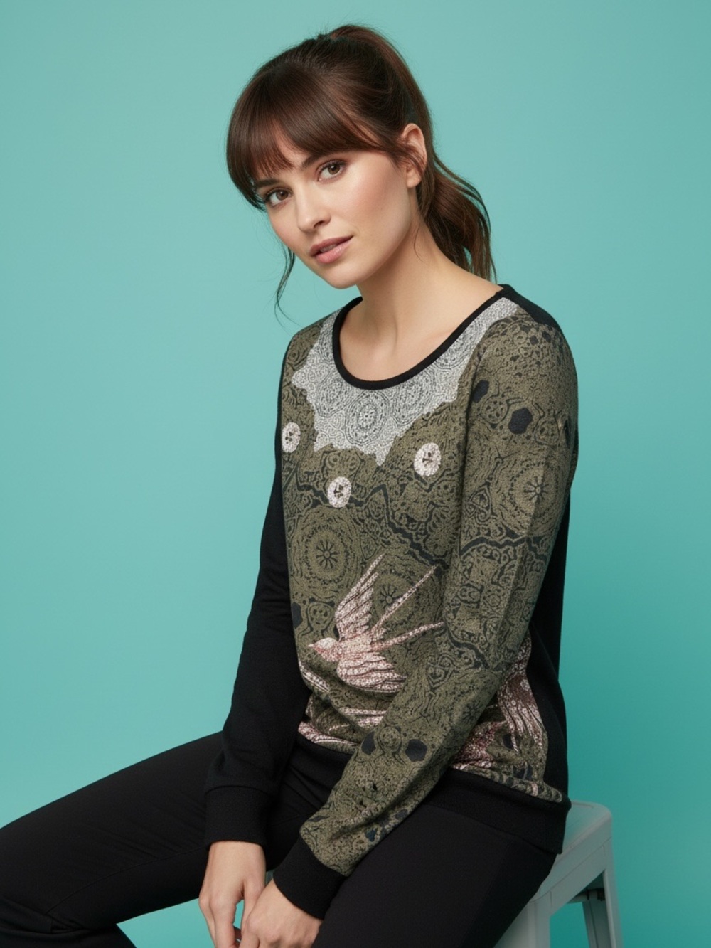 Smash Whimsical Pink Bird Long Sleeve Stretchy Top Size S